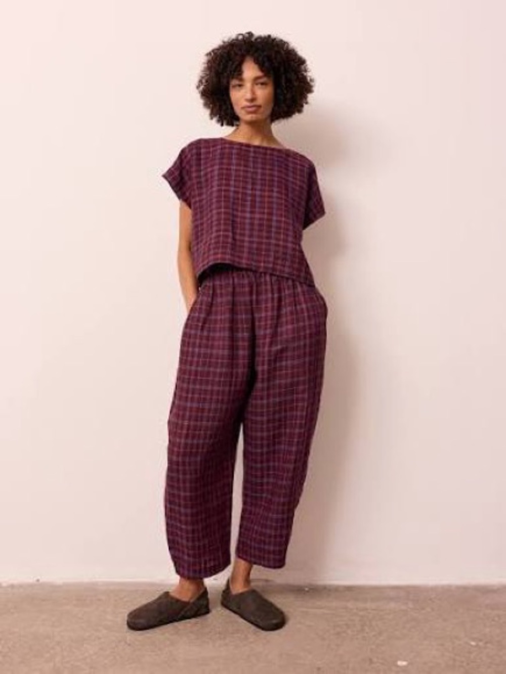 Beyond Nine Mabel Pants in Mulberry Plaid
